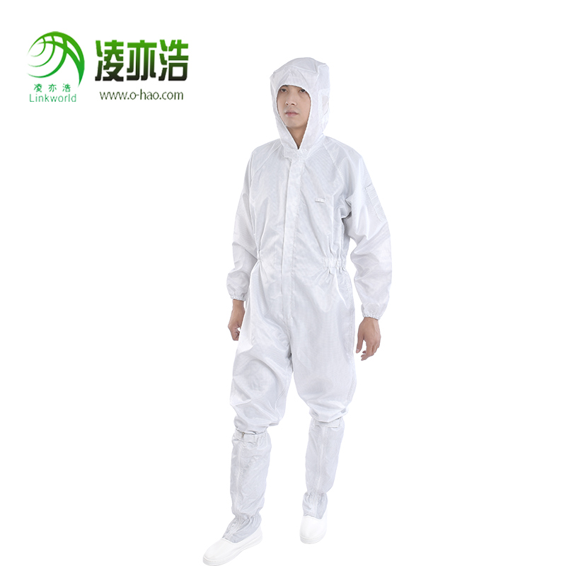 0.25网格中开拉链防静电连帽连体服