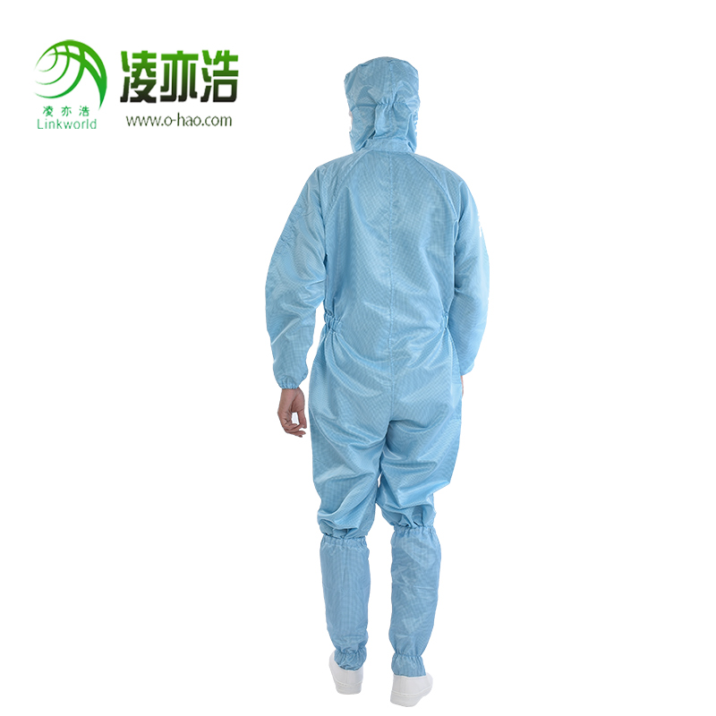 0.25网格中开拉链防静电连帽连体服