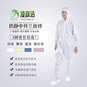 0.25网格中开拉链防静电连帽连体服