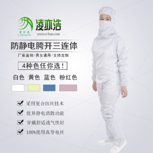 0.25网格胯下开拉链连帽防静电连体服连口罩